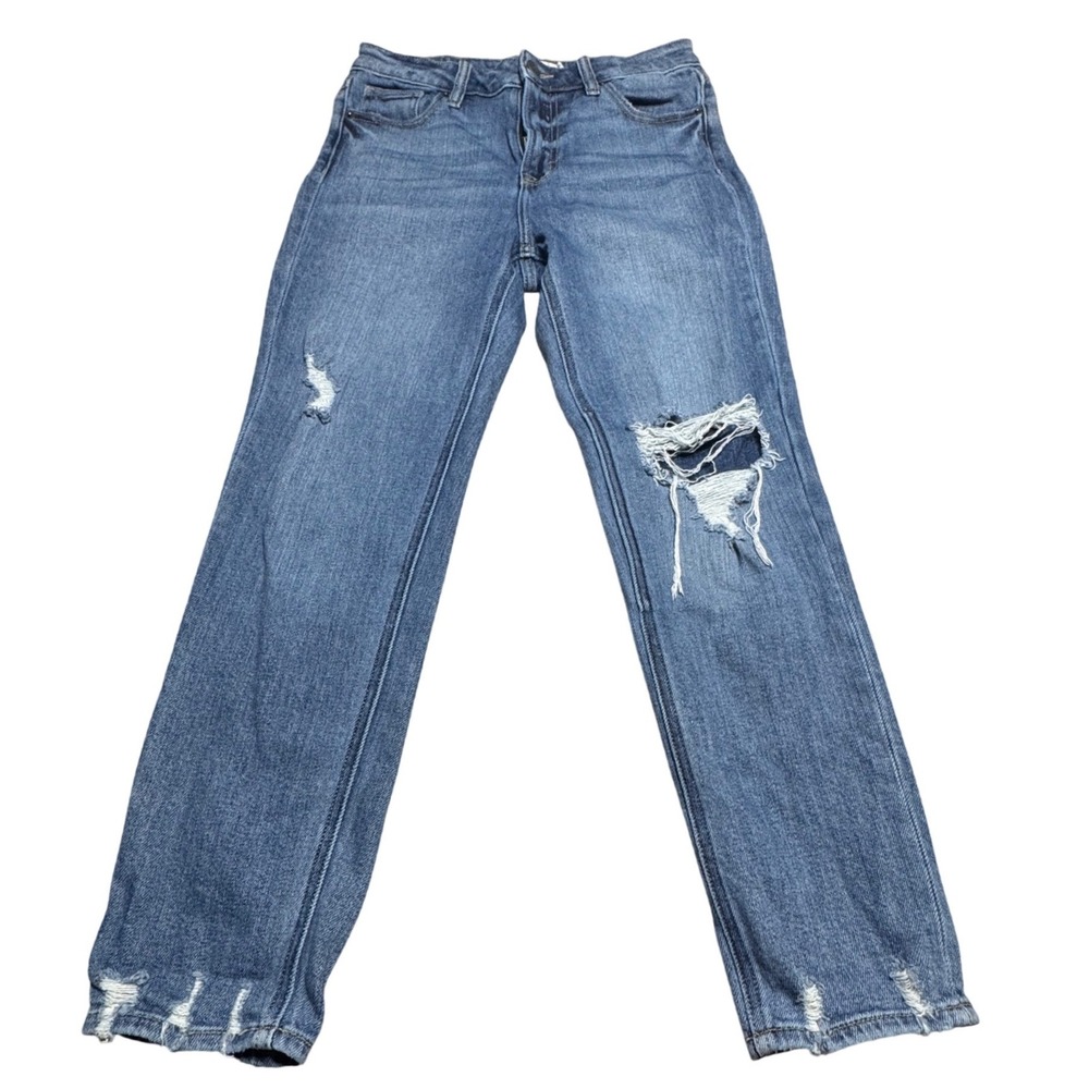 Hidden Jeans Women 26 Distressed Denim Medium Blue High Rise Straight Y2K Boho